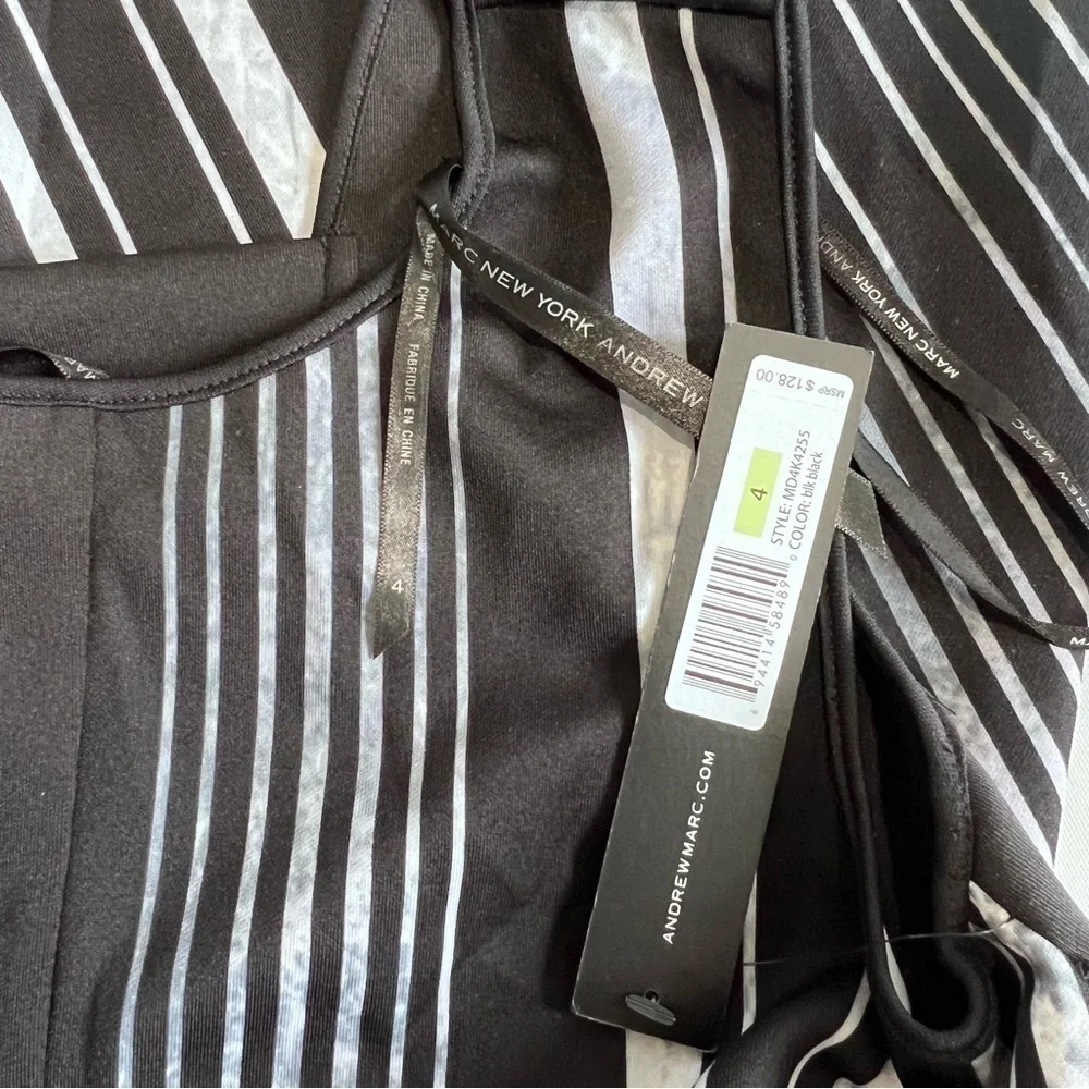 MARC New York Black Gray Vertical Stripes Sleeveless Fit and Flare Dress Size 4